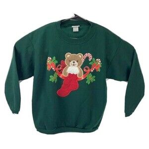 Christmas Xmas Womens size XL (18-20)  HOLIDAY SWEATSHIRT Bear in Stocking